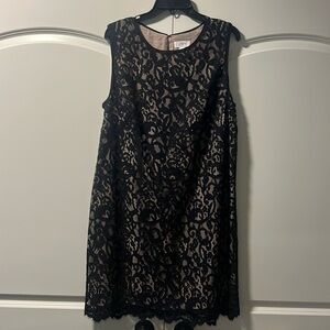 Ann Taylor LOFT lace cocktail dress size 16 cream with black overlay of lace